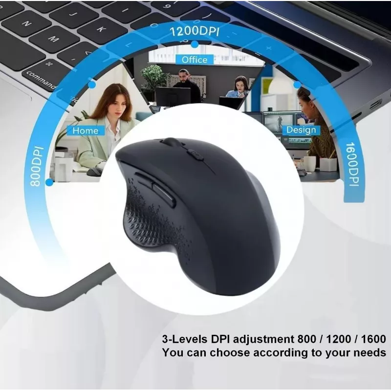 EQUIP 6-przyciskowa dwutrybowa bezprzewodowa mysz ładowalna — praworęczna, optyczna 1600 DPI, RF Wireless + Bluetooth, czarna