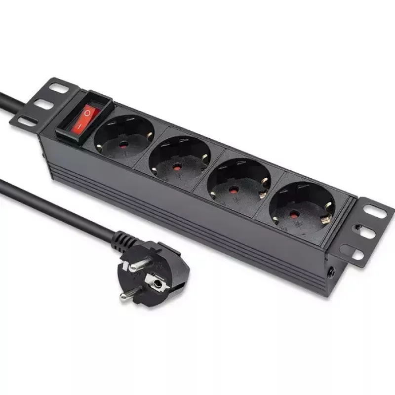 Listwa zasilająca QOLTEC 54603 — montowana w szafie rack 1U, wejście 16A, 4× gniazda SCHUKO