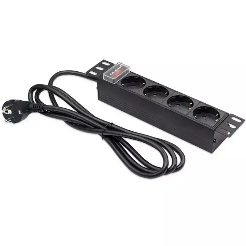 Listwa zasilająca QOLTEC 54603 — montowana w szafie rack 1U, wejście 16A, 4× gniazda SCHUKO
