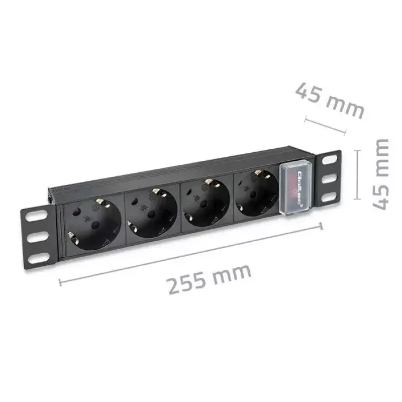 Listwa zasilająca QOLTEC 54603 — montowana w szafie rack 1U, wejście 16A, 4× gniazda SCHUKO