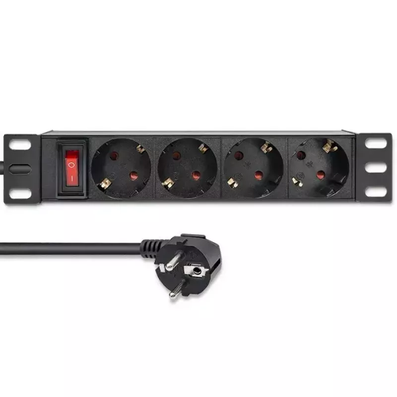 Listwa zasilająca QOLTEC 54603 — montowana w szafie rack 1U, wejście 16A, 4× gniazda SCHUKO