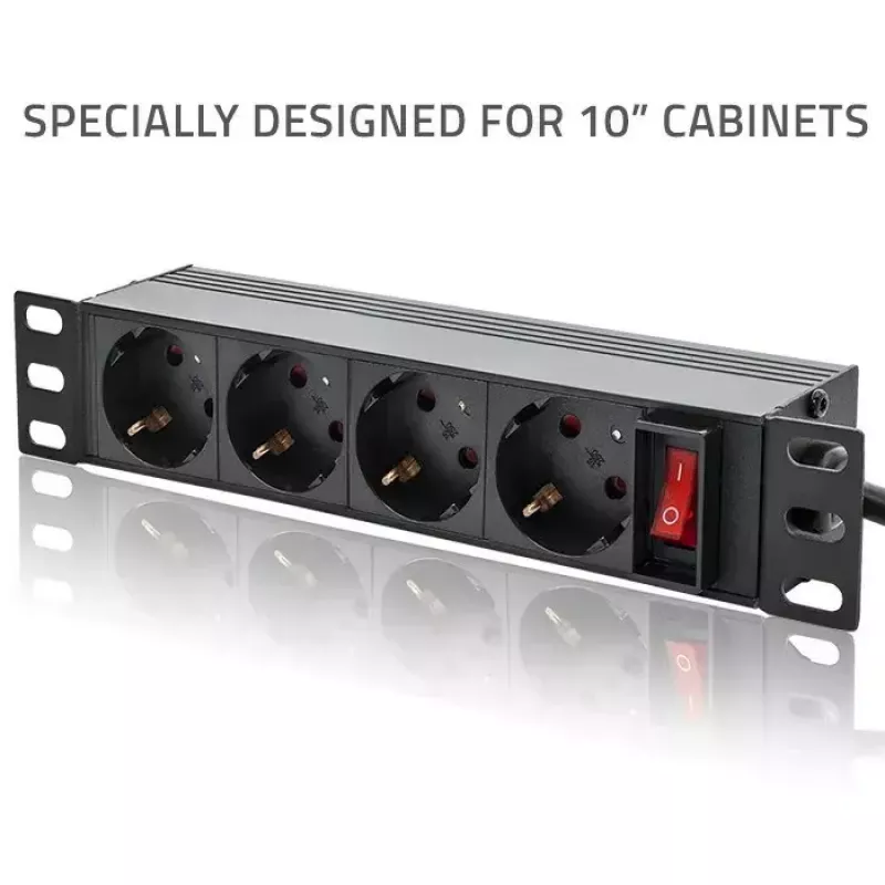 Listwa zasilająca QOLTEC 54603 — montowana w szafie rack 1U, wejście 16A, 4× gniazda SCHUKO