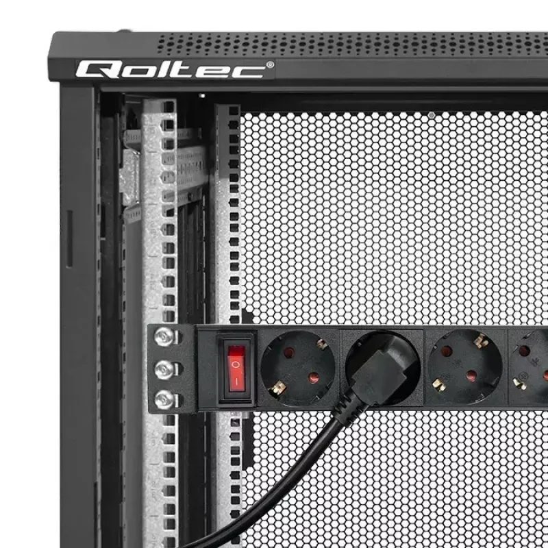 Listwa zasilająca QOLTEC 54603 — montowana w szafie rack 1U, wejście 16A, 4× gniazda SCHUKO