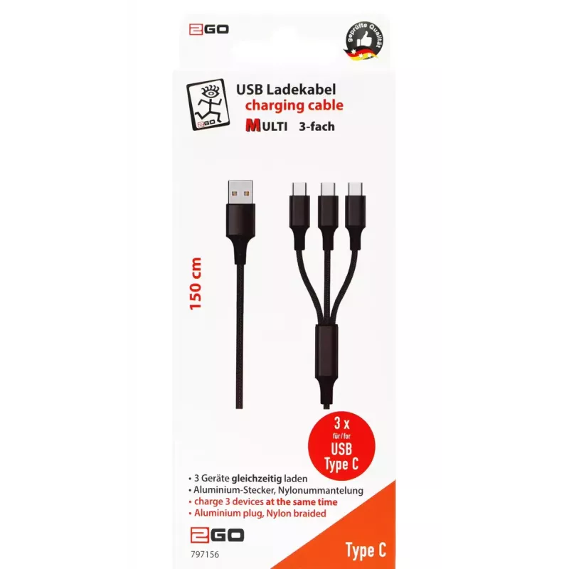 Kabel USB 2GO 797156 1,5 m USB B 3 x USB C czarny