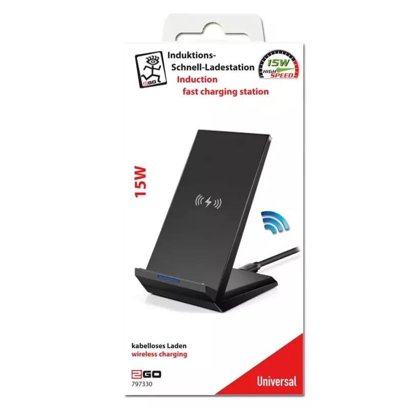 Ładowarka wewnętrzna 2GO 797330 Smartfon Czarna USB Bezprzewodowa Szybkie ładowanie