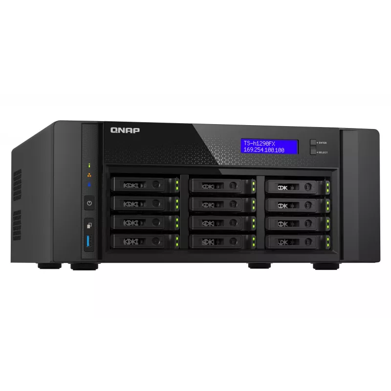 NAS Tower QNAP TS-h1290FX — EPYC 7302P 3.0 GHz, 128 GB DDR4, 12-zatokowy, QuTS hero, Czarny