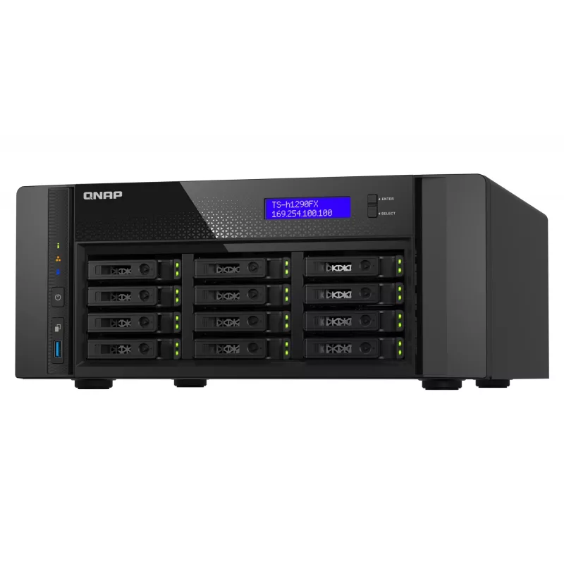 NAS Tower QNAP TS-h1290FX — EPYC 7302P 3.0 GHz, 128 GB DDR4, 12-zatokowy, QuTS hero, Czarny