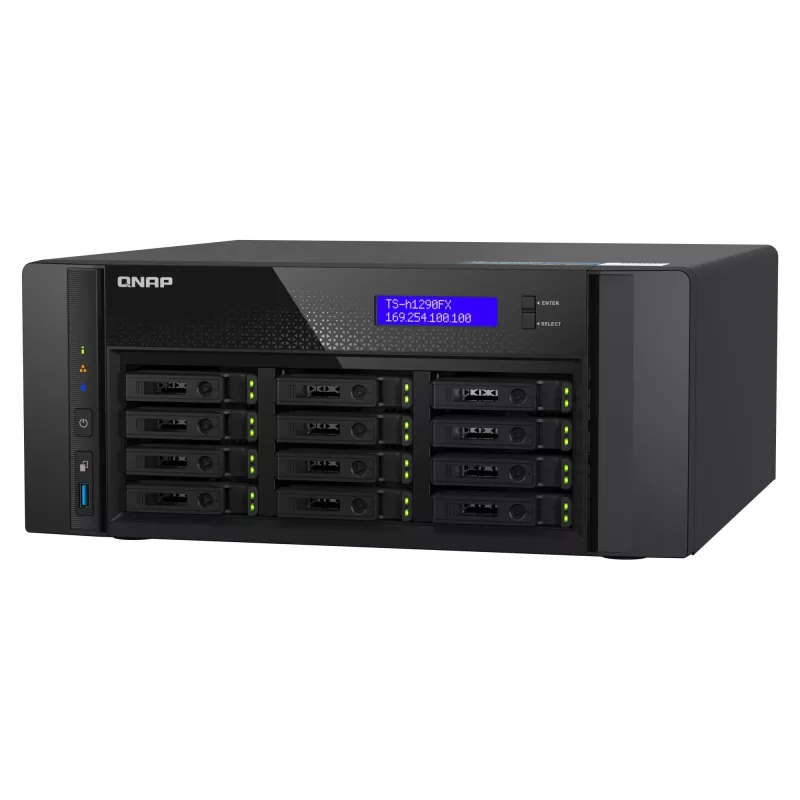 NAS Tower QNAP TS-h1290FX — EPYC 7302P 3.0 GHz, 128 GB DDR4, 12-zatokowy, QuTS hero, Czarny