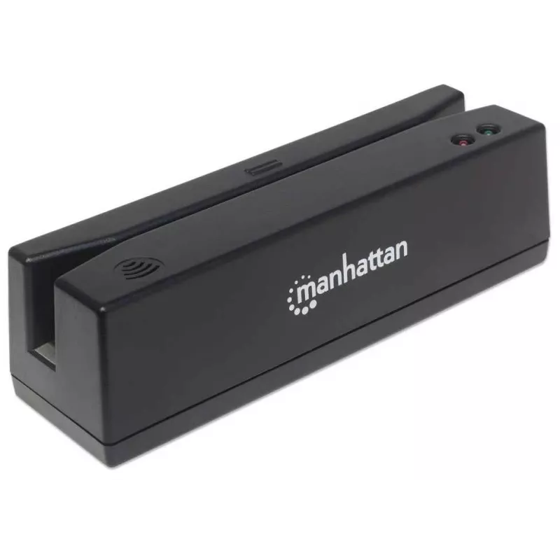 Manhattan USB-A Magnetyczny czytnik kart paskowych, czytnik trzech ścieżek, dekoder klawiaturowy, kabel 1,5 m, czarny, trzyletnia gwarancja