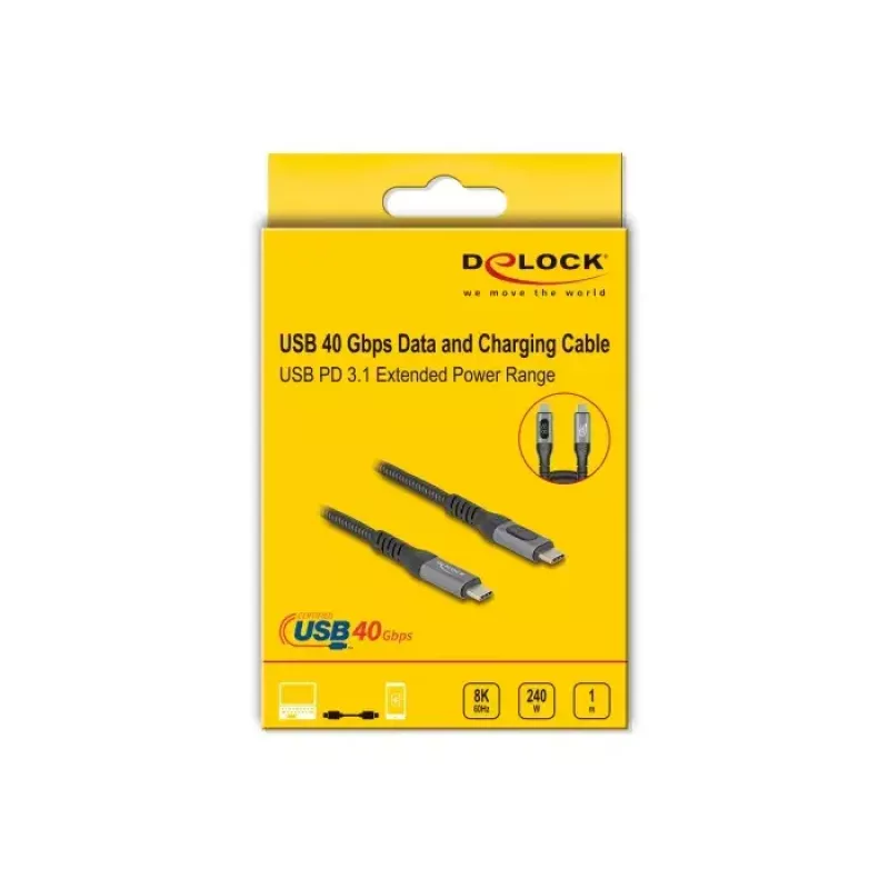 DeLOCK USB 40 Gb/s Dane i szybkie ładowanie kabel koncentryczny 1 m USB PD 3.1 240 W