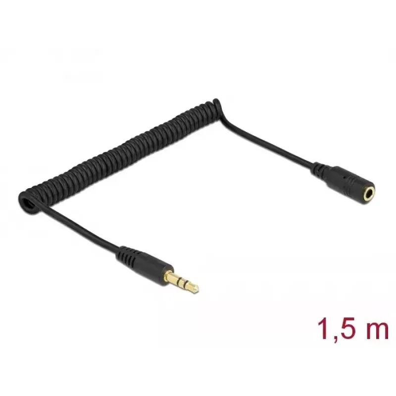 Przedłużacz spiralny DeLOCK 86768 3.5 mm wtyk-gniazdo 1.5 m czarny