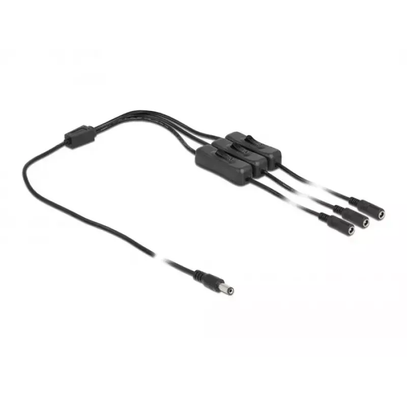 Kabel DC DeLOCK 86795 5,5 x 2,1 mm wtyk męski na 3 x gniazdo żeńskie z przełącznikiem 1 m