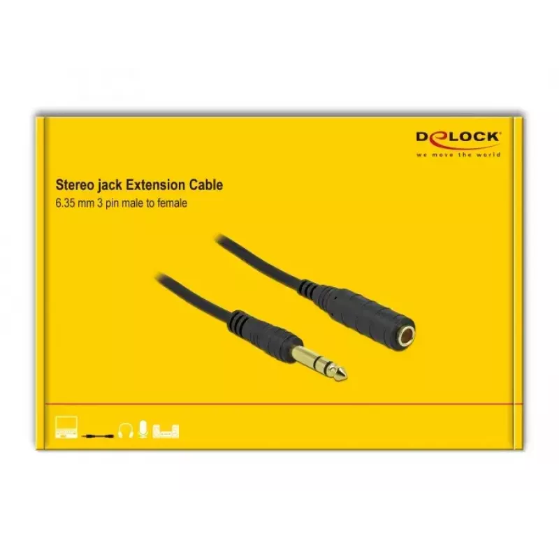 Stereo Jack Extension kabel DeLOCK 86767 6.35mm 5m Czarny