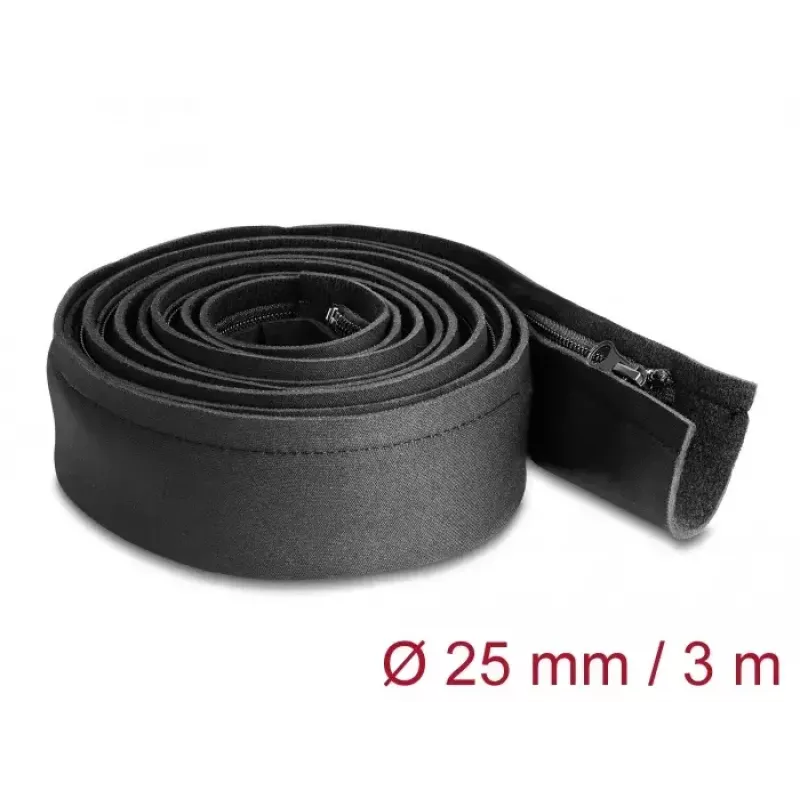 DeLOCK osłona kabli neoprenowa elastyczna z zamkiem błyskawicznym 3 m x 100 mm czarna