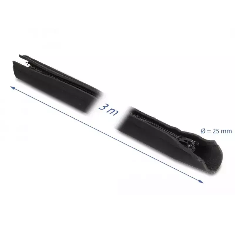 DeLOCK osłona kabli neoprenowa elastyczna z zamkiem błyskawicznym 3 m x 100 mm czarna
