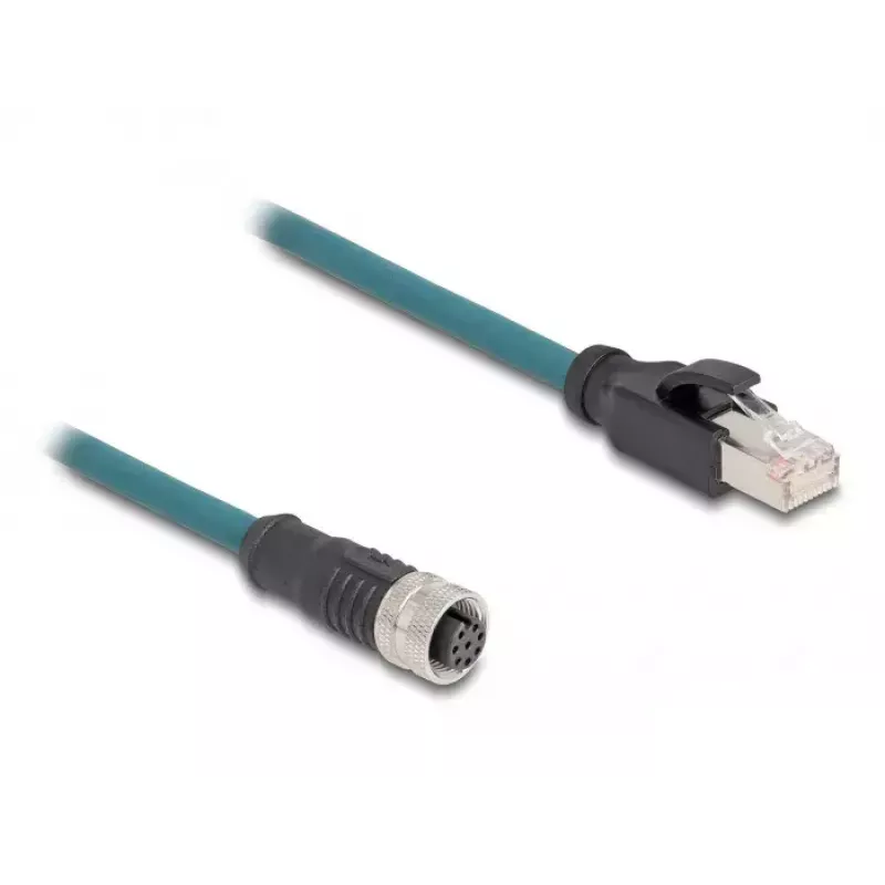 adapter kablowyowy DeLOCK M12, A-kodowany, 8-pinowe gniazdo żeńskie na wtyk męski RJ45, 50 cm