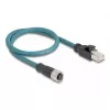adapter kablowyowy DeLOCK M12, A-kodowany, 8-pinowe gniazdo żeńskie na wtyk męski RJ45, 50 cm