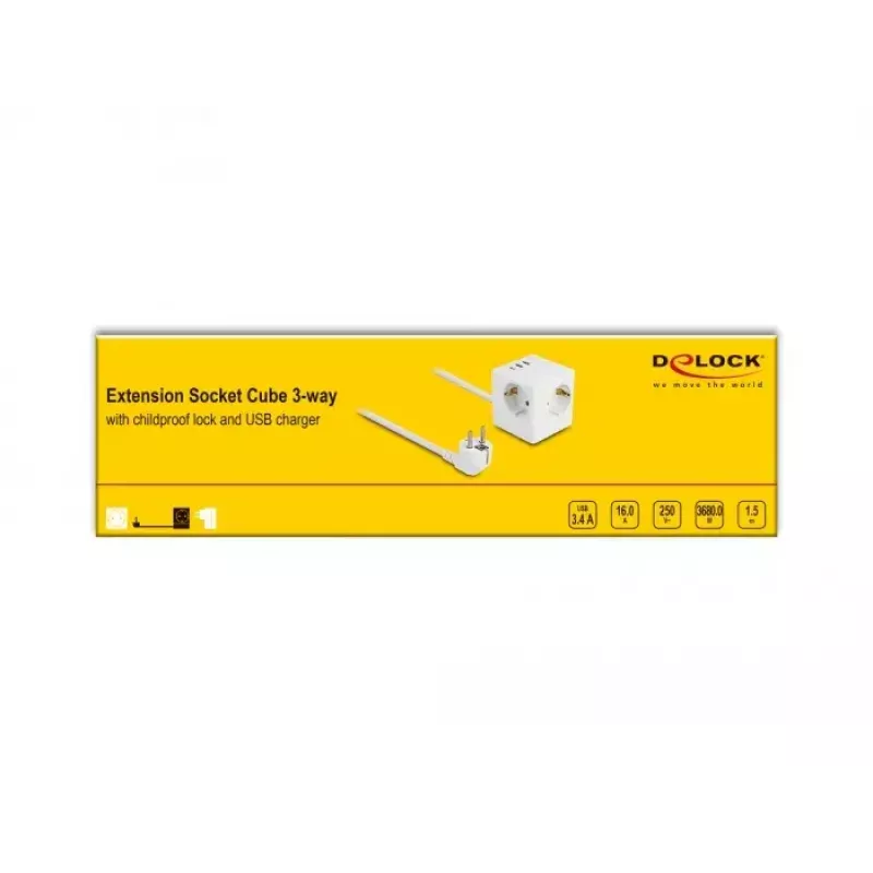 DeLOCK 11497 Gniazdko CEE 7/3 + USB Biały 250V 16A