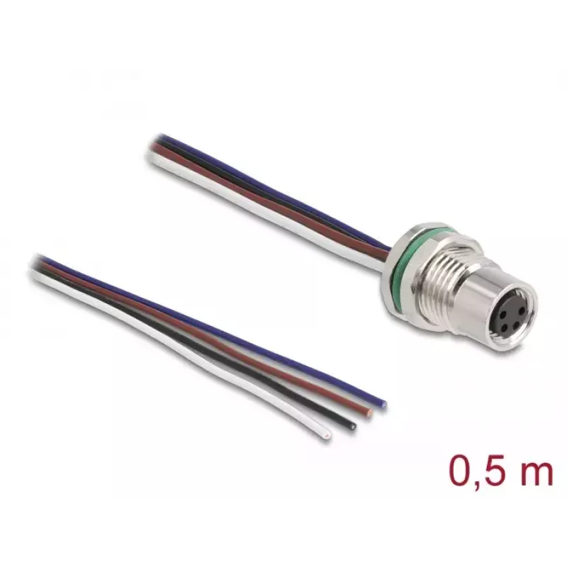 DeLOCK kabel do montażu panelowego M8 kodowany A, 4-pinowy, żeński, 0,5 m