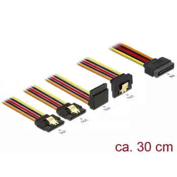 Kabel SATA DeLOCK 60148 0.3 m SATA 15-pin 4 x SATA 15-pin Beżowy Pomarańczowy Czerwony Żółty