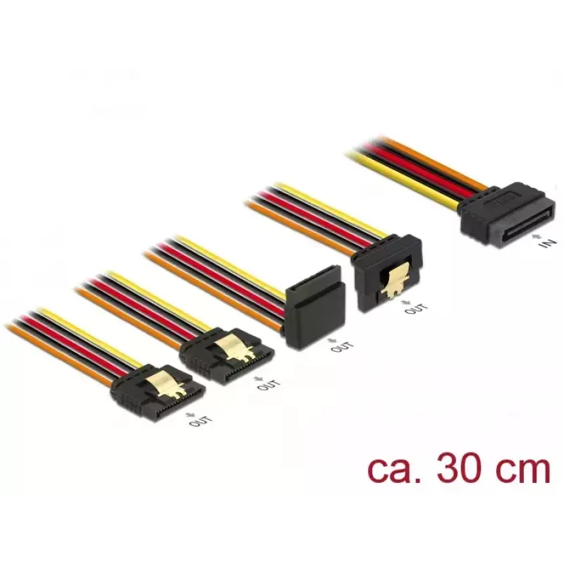 Kabel SATA DeLOCK 60148 0.3 m SATA 15-pin 4 x SATA 15-pin Beżowy Pomarańczowy Czerwony Żółty