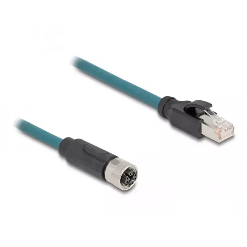 Kabel przejściowy DeLOCK M12 8-stykowy żeński złącze X-kodowane na RJ45 męski 50 cm