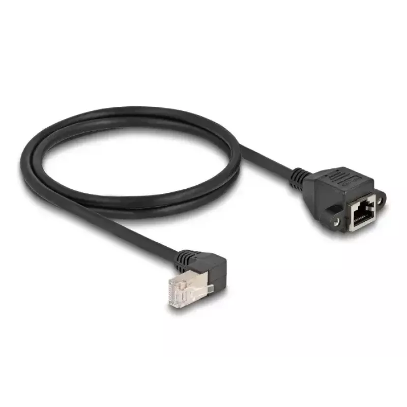 Przedłużacz sieciowy DeLOCK S/FTP RJ45 kątowy 90° na RJ45 kat.6A 1 m czarny