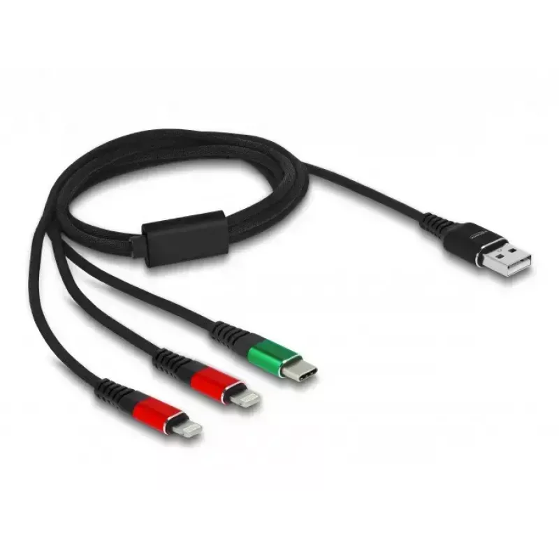 DeLOCK USB Charging kabel 3 in 1 Type-A do 2 x Lightning USB Type-C 1 m