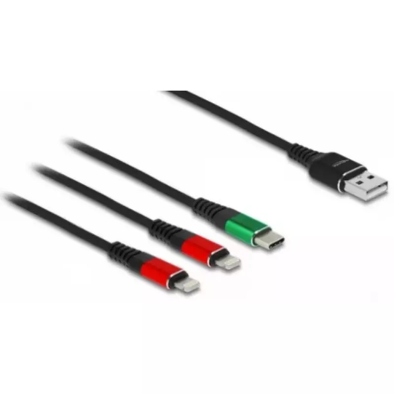 DeLOCK USB Charging kabel 3 in 1 Type-A do 2 x Lightning USB Type-C 1 m