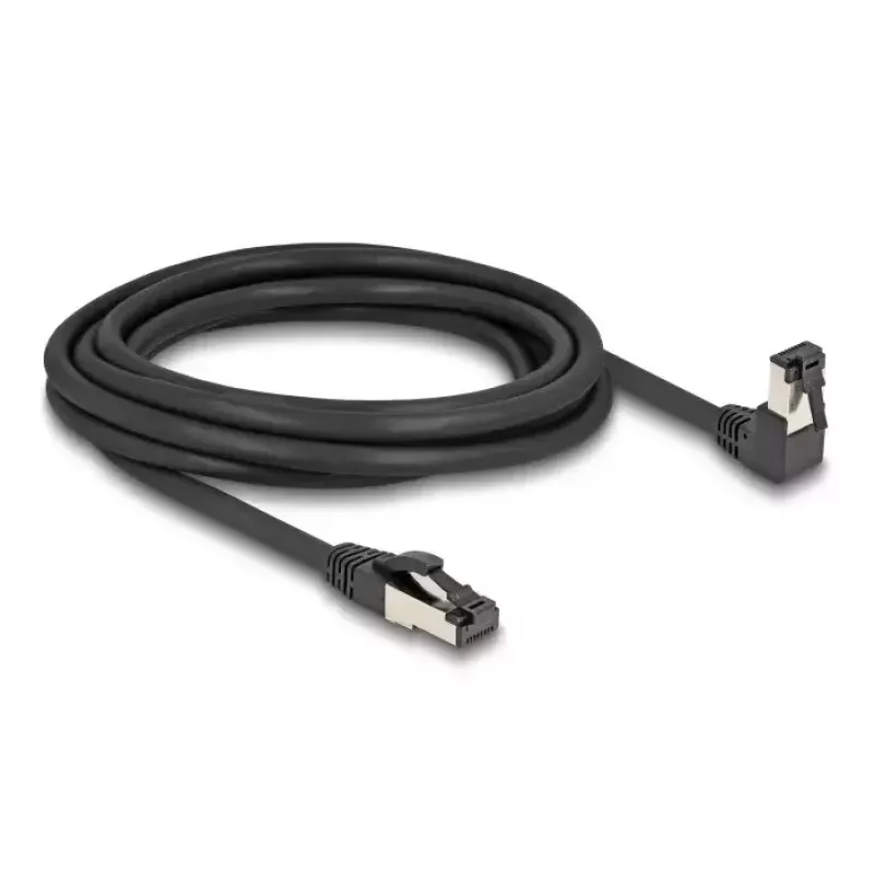 Kabel sieciowy DeLOCK RJ45 Cat.8.1 skierowany pod kątem 90° w dół / prosty 3 m czarny