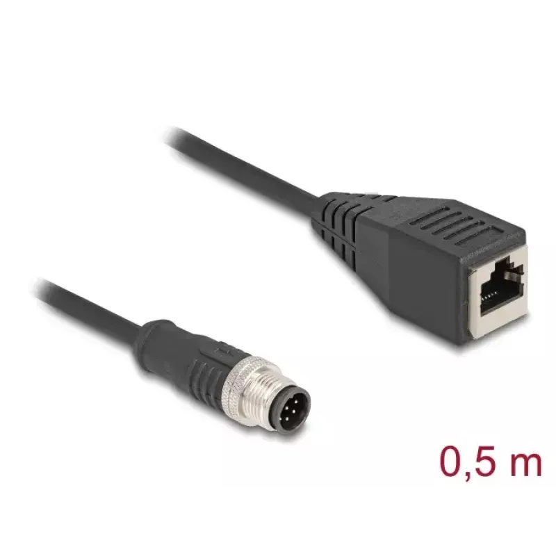 Kabel sieciowy DeLOCK M12 Kabel A-kodowany 8-pin męski na RJ45 żeński Cat5e 0,5 m Czarny