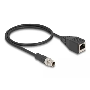 Kabel sieciowy DeLOCK M12 X-kodowany 8-pin męski na RJ45 żeński Cat5e 0,5 m Czarny