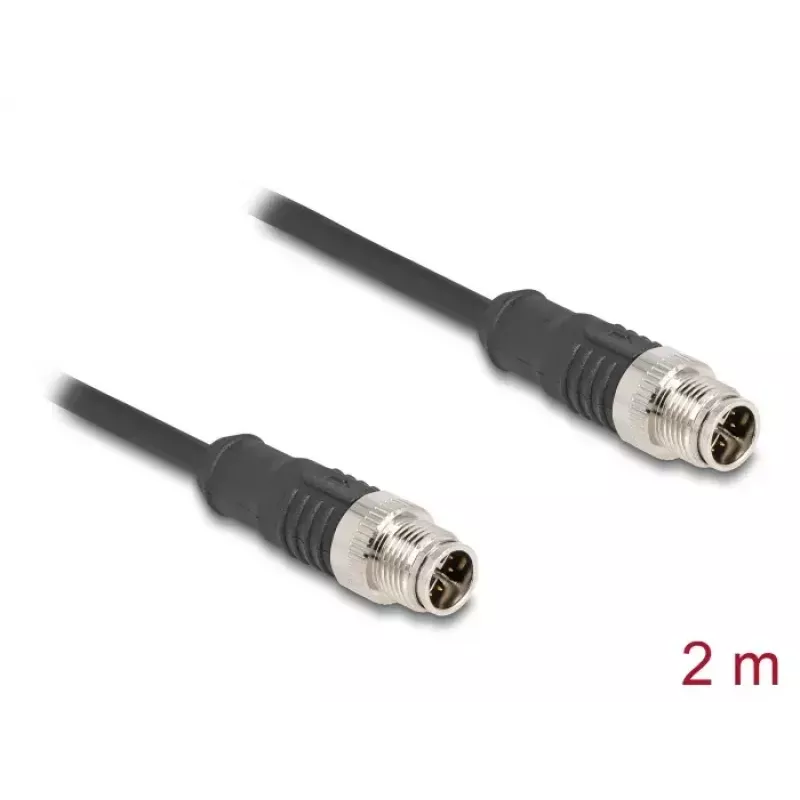 Kabel sieciowy DeLOCK M12 X-kodowany 8-pinowy wtyk do wtyku Cat5e 2 m Czarny