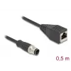 Kabel sieciowy DeLOCK M12 D-kodowany 4-pinowy męski na RJ45 żeński Cat5e 0,5 m czarny