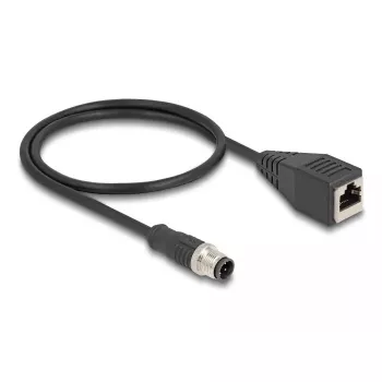 Kabel sieciowy DeLOCK M12 D-kodowany 4-pinowy męski na RJ45 żeński Cat5e 0,5 m czarny