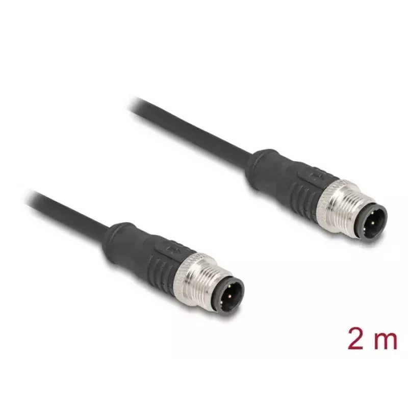 Kabel sieciowy DeLOCK M12 D-kodowany 4-pinowy męski do męskiego Cat5e 2 m Czarny