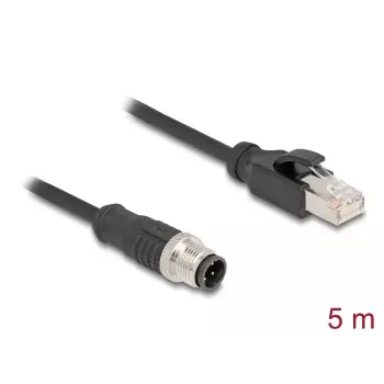 Kabel sieciowy DeLOCK M12 Kabel D-kodowany 4-pinowy męski na RJ45 męski Cat5e 5m Czarny