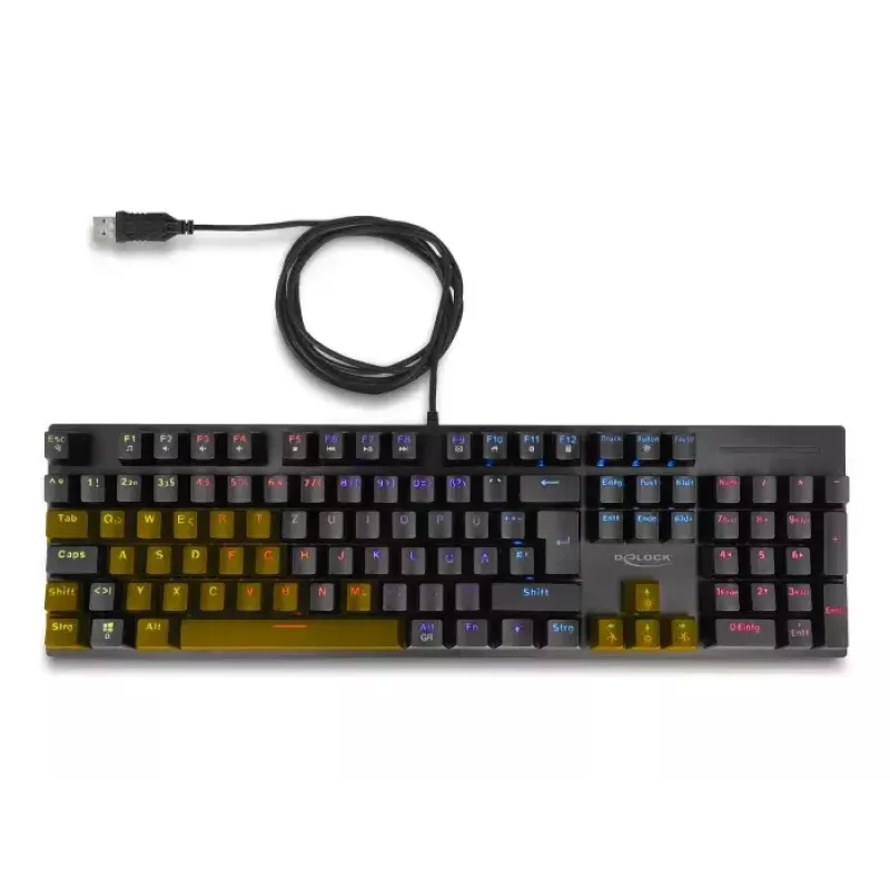 DeLOCK 12115 Klawiatura gamingowa USB QWERTZ niemiecka czarna mechaniczna RGB