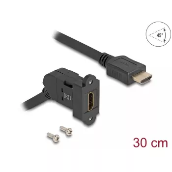 DeLOCK panelowy montażowy przewód HDMI żeński 45° kątowy na męski 30 cm 8K 60 Hz czarny