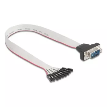 Płaski kabel taśmowy RS-232 DELOCK 9-pinowe złącze żeńskie do D-Sub 9-pin męskiego z nakrętkami, 30 cm, czarno-szary