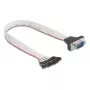 Płaski kabel taśmowy RS-232 DELOCK 9-pinowe złącze żeńskie do D-Sub 9-pin męskiego z nakrętkami, 30 cm, czarno-szary