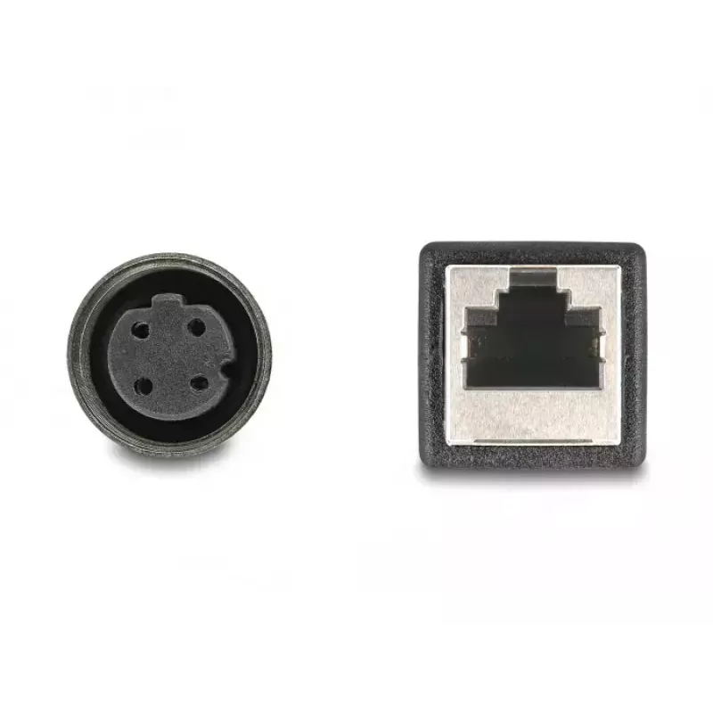 adapter kablowyowy DeLOCK M12 D‑kodowany 4‑pinowe gniazdo żeńskie na RJ45 żeńskie 50 cm