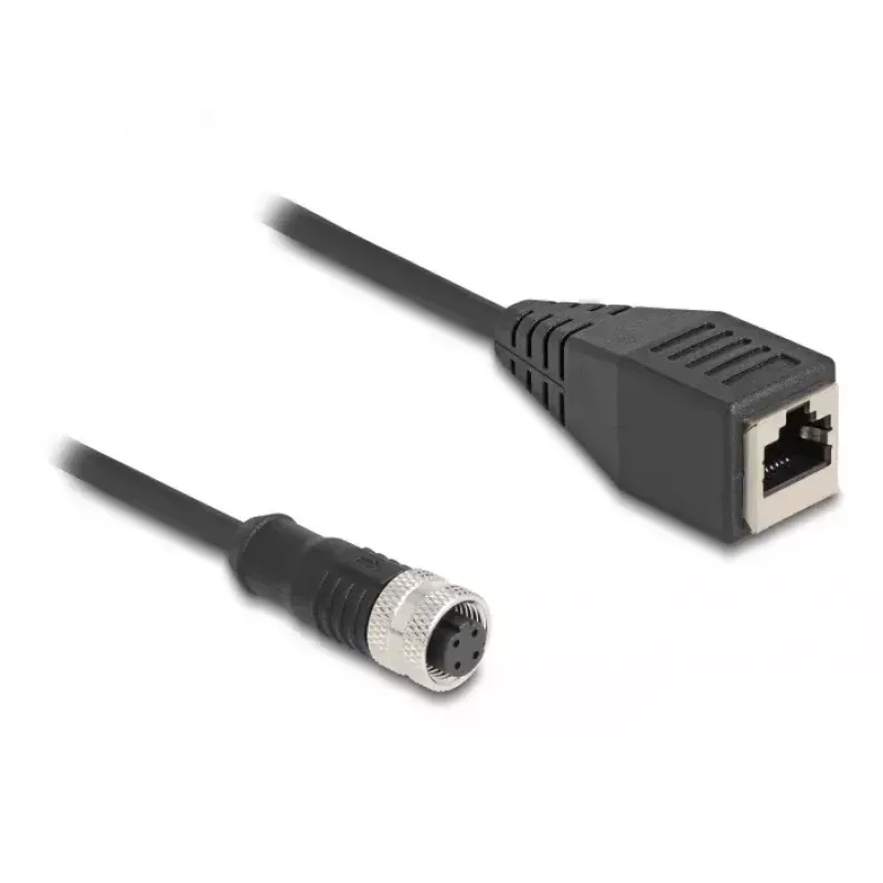 adapter kablowyowy DeLOCK M12 D‑kodowany 4‑pinowe gniazdo żeńskie na RJ45 żeńskie 50 cm