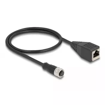 adapter kablowyowy DeLOCK M12 D‑kodowany 4‑pinowe gniazdo żeńskie na RJ45 żeńskie 50 cm