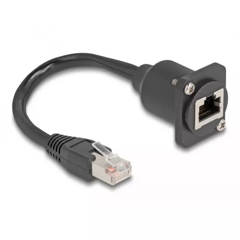DeLOCK D-Type kabel RJ45 wtyk do gniazda Kat.5e czarny 20 cm
