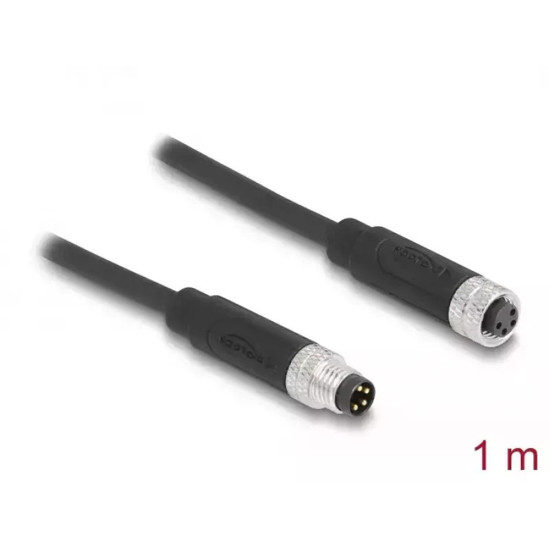 DeLOCK kabel M8 4-pinowy kodowany-A męski na żeński PUR TPU 1 m
