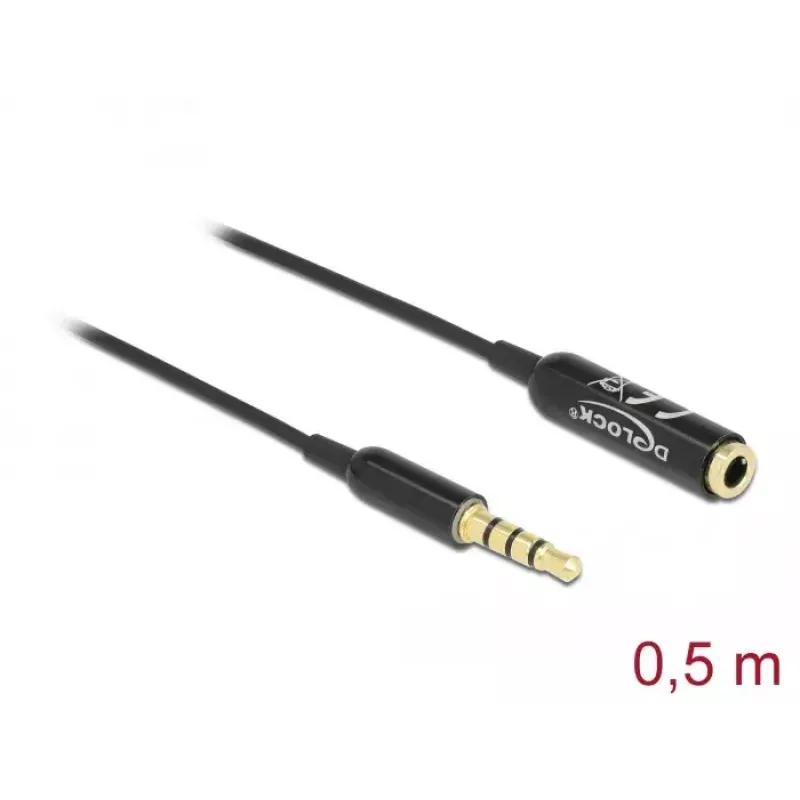 Przedłużacz audio DeLOCK 66074 3,5 mm 4-pin męski na żeński Ultra cienki 0,5 m czarny