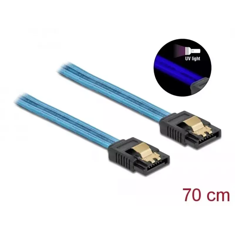 Kabel SATA DeLOCK 82133 efekt UV Glow niebieski 70 cm