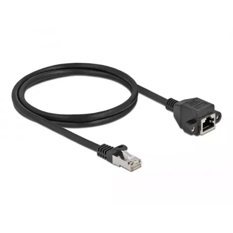 Kabel przedłużający sieciowy DeLOCK S/FTP wtyk RJ45 na gniazdo RJ45 kat.6A 1 m czarny 87001