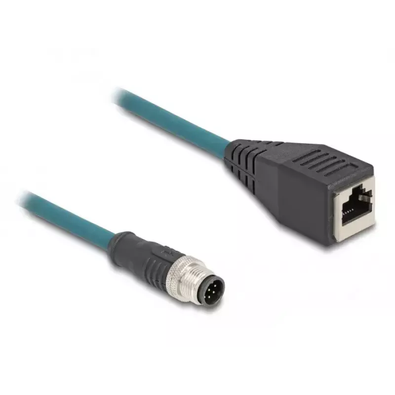 adapter kablowy DeLOCK M12 8-styk. wtyk męski A-kodowany na gniazdo żeńskie RJ45 50 cm